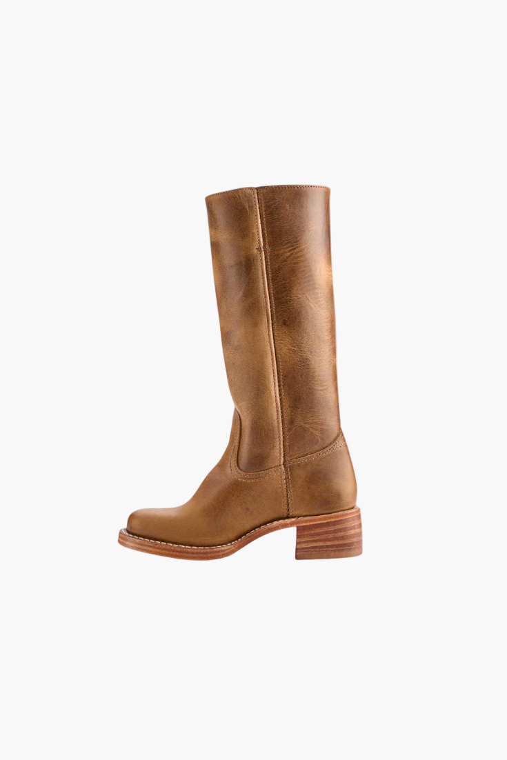 Vreni Braun Kniehohe Leder-Optik Stiefel für Damen | Retro Blockabsatz Casual Stil - EU 36-48