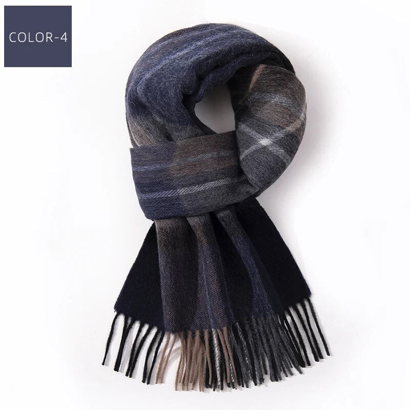 Ernst Blau Karierter Winter-Schal mit Fransen für Damen und Herren | Karomuster Warm Casual - 180 x 30 cm