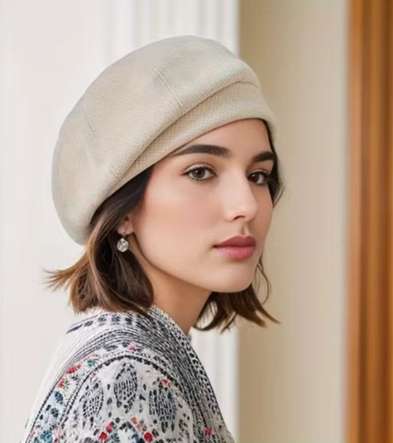 Renate Khaki Kariertes Barett für Damen | Französischer Stil Herbst Winter - Einheitsgrösse