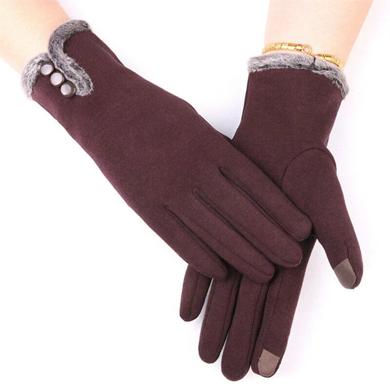 Erika Schwarz Touchscreen-Handschuhe mit Kunstfell-Besatz für Damen | Warme Winterhandschuhe Casual - Einheitsgrösse