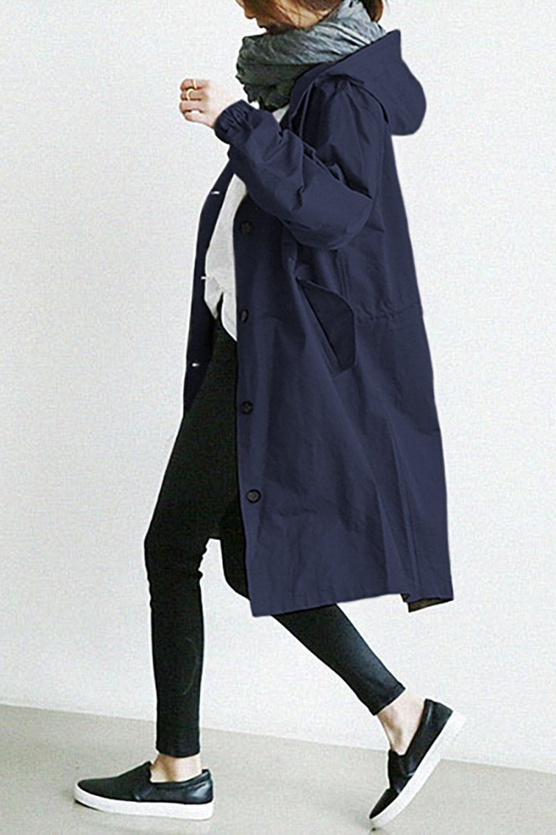 Änne Türkis Mittellange Kapuzenjacke mit Knopfleiste für Damen | Locker Casual Übergangszeit - S/M/L/XL/2XL/3XL/4XL