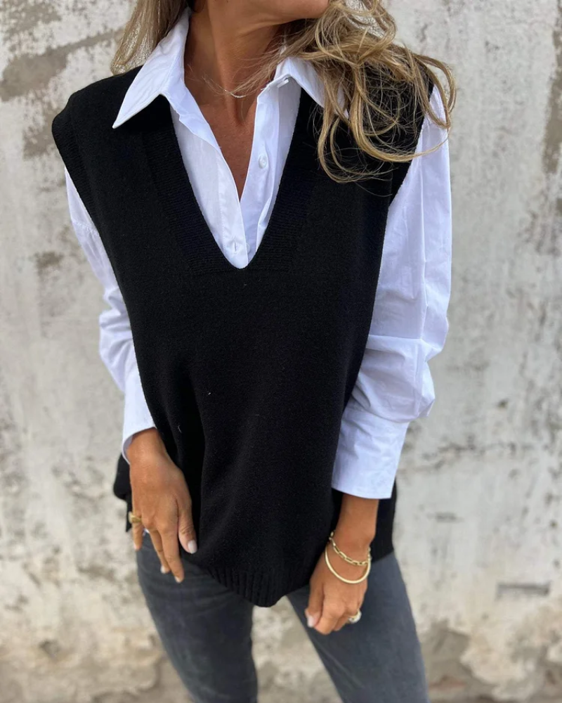 Liselotte Braun Oversized Strickweste mit V-Ausschnitt für Damen | Casual Herbst Stil - S/M/L/XL/2XL/3XL
