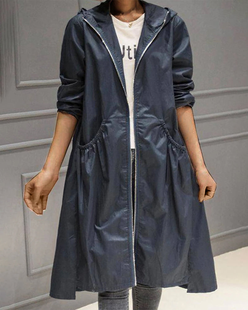 Xenia Khaki Langer Trenchcoat mit Kapuze für Damen | Wasserdicht Herbst Winter Casual - M/L/XL/2XL/3XL