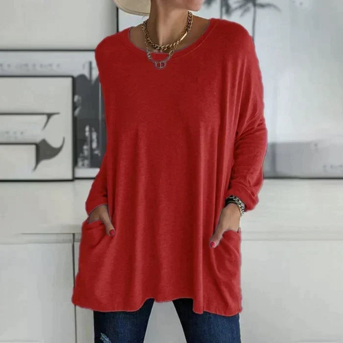 Regula Dunkelgrau Oversized Longline Tunika mit Langarm für Damen | Casual Alltag mit Taschen - S/M/L/XL/2XL/3XL/4XL/5XL