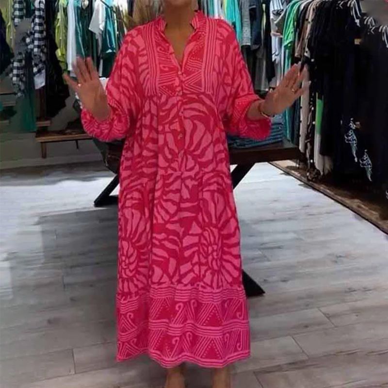 Monika Rosa Grafik-Print Maxikleid für Damen | Fliessende Weite Passform | Alltag & Urlaub - S-3XL
