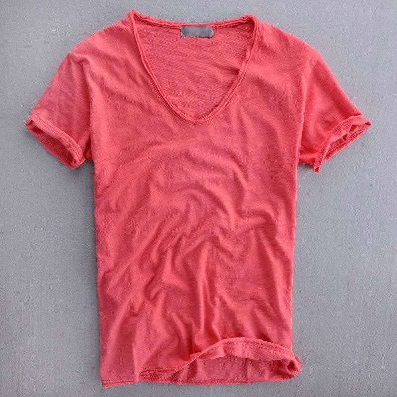 Werner Hellgrau Bio-Baumwoll V-Neck T-Shirt für Herren | Leichter Slub-Stoff | Alltag & Freizeit - M/L/XL/2XL/3XL