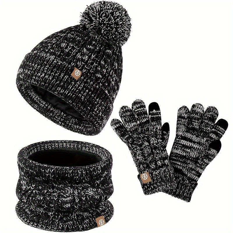 Silvia Rot Grobstrick Winter-Set für Damen mit Mütze, Schlauchschal und Handschuhen | Gefüttert Warm