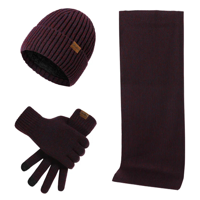 Heinz Grau Strickset Mütze Schal Handschuhe für Herren | Winter Dreiteiler Grobstrick Casual - Einheitsgrösse