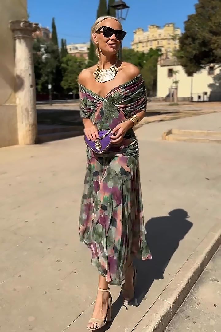 Sonja Smaragdgrün V-Ausschnitt Chiffon Maxikleid für Damen | Elegante Abendmode | Party und Hochzeit | Fliessende Silhouette - 8/10-22/24