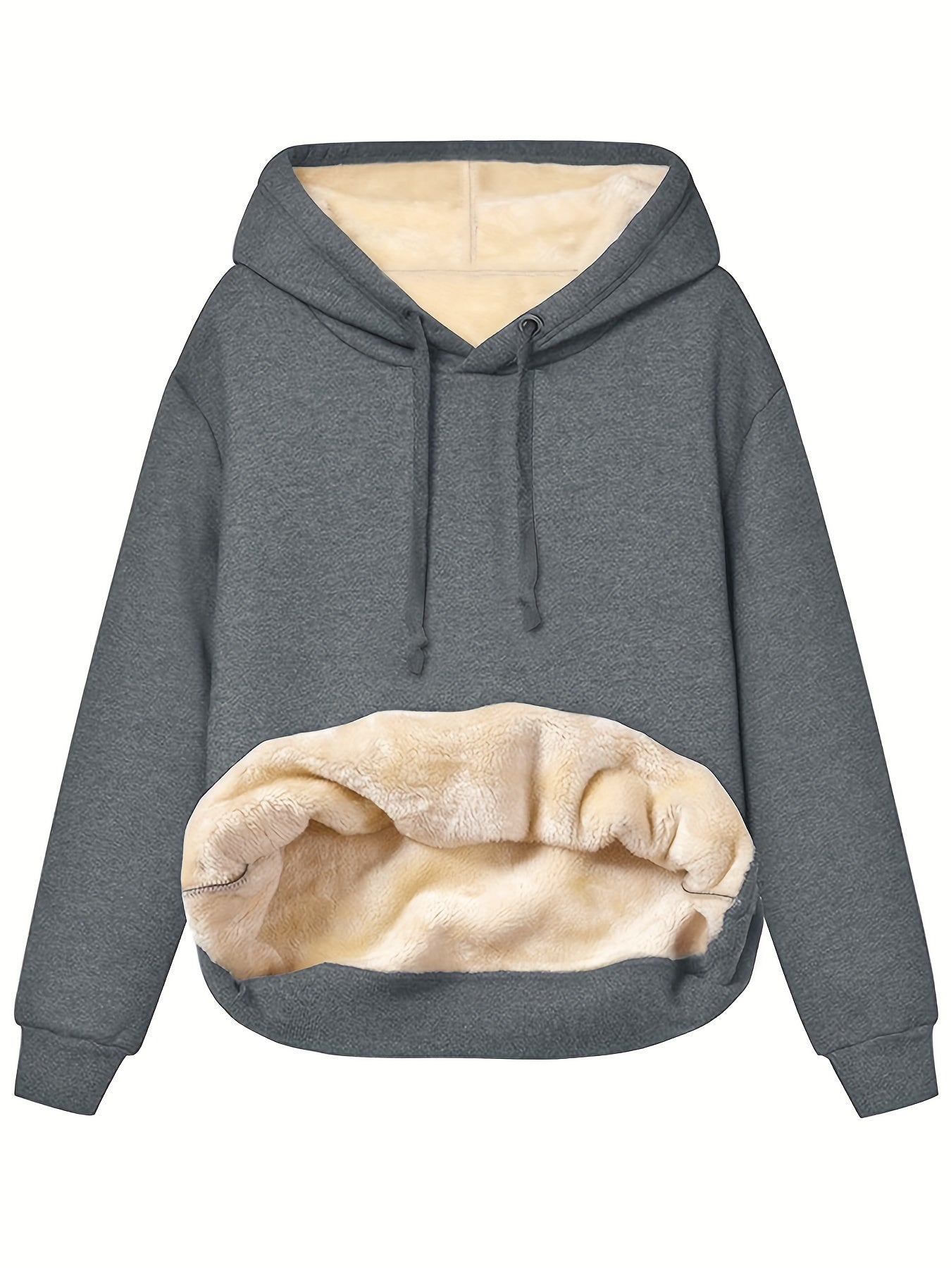 Vreni Schwarz Fleece-Gefütterter Kapuzenpullover mit Sherpa-Innenfutter für Damen | Winter Casual - S/M/L/XL/2XL