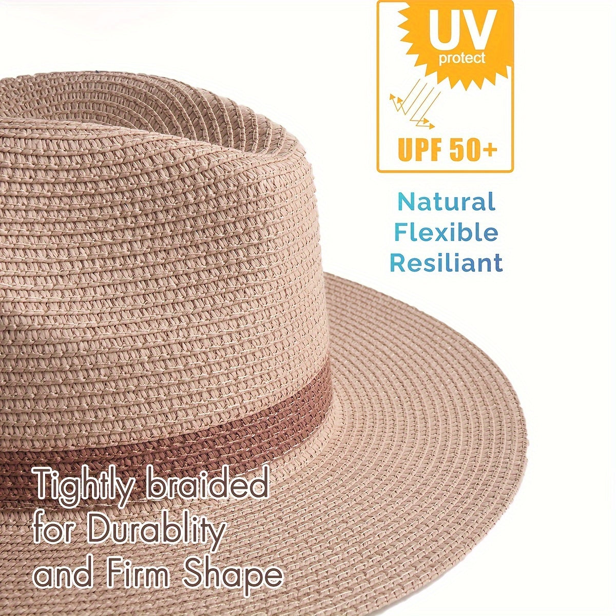 Vreni Khaki Breiter Krempe Stroh Sonnenhut Unisex | Sommer Strand Urlaub Casual - M/L