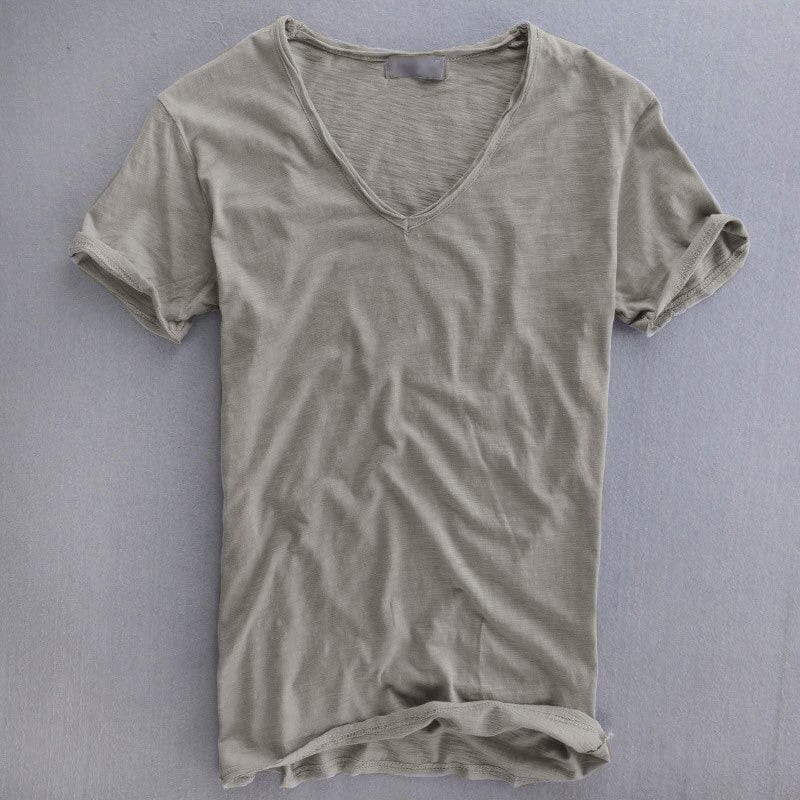 Werner Hellgrau Bio-Baumwoll V-Neck T-Shirt für Herren | Leichter Slub-Stoff | Alltag & Freizeit - M/L/XL/2XL/3XL
