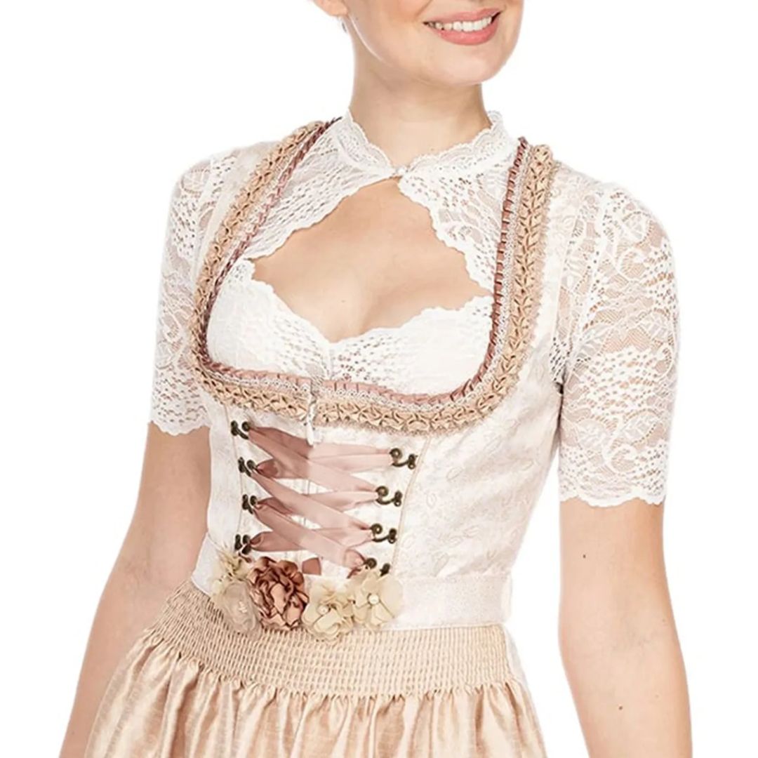 Vreni Weiss Spitzen-Dirndlbluse für Damen | Trachtenbluse Oktoberfest Kurzarm - S/M/L/XL/2XL/3XL/4XL/5XL