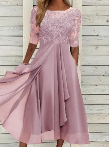 Rosemarie Grün Spitzen-Chiffon Midikleid für Damen | Elegante A-Linie | Hochzeit & Abendanlass - S/M/L/XL/2XL/3XL