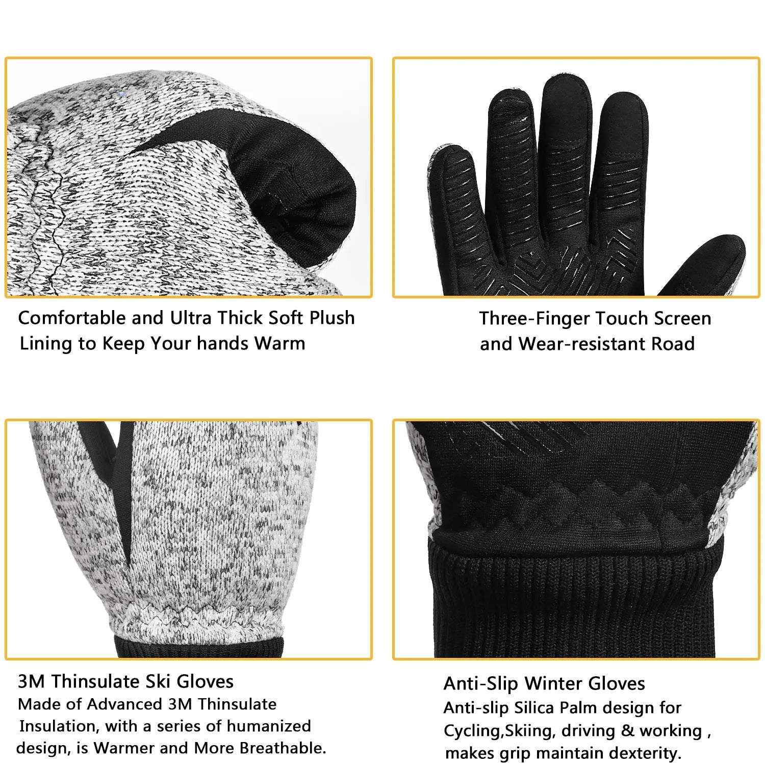 Werner Hellgrau Isolierte Touchscreen Winterhandschuhe für Herren | 3M Thinsulate Rutschfest Radfahren - S/M/L/XL/2XL