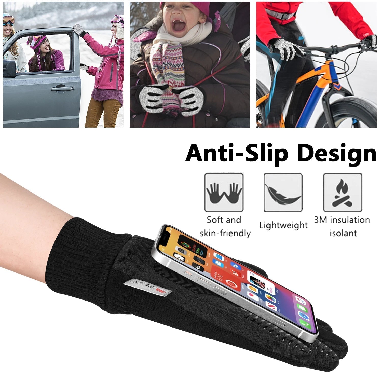Werner Hellgrau Isolierte Touchscreen Winterhandschuhe für Herren | 3M Thinsulate Rutschfest Radfahren - S/M/L/XL/2XL