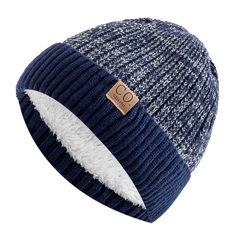 Vreni Marineblau Gefütterte Strickmütze für Damen und Herren | Warm Fleecefutter Vintage Stil - Einheitsgrösse