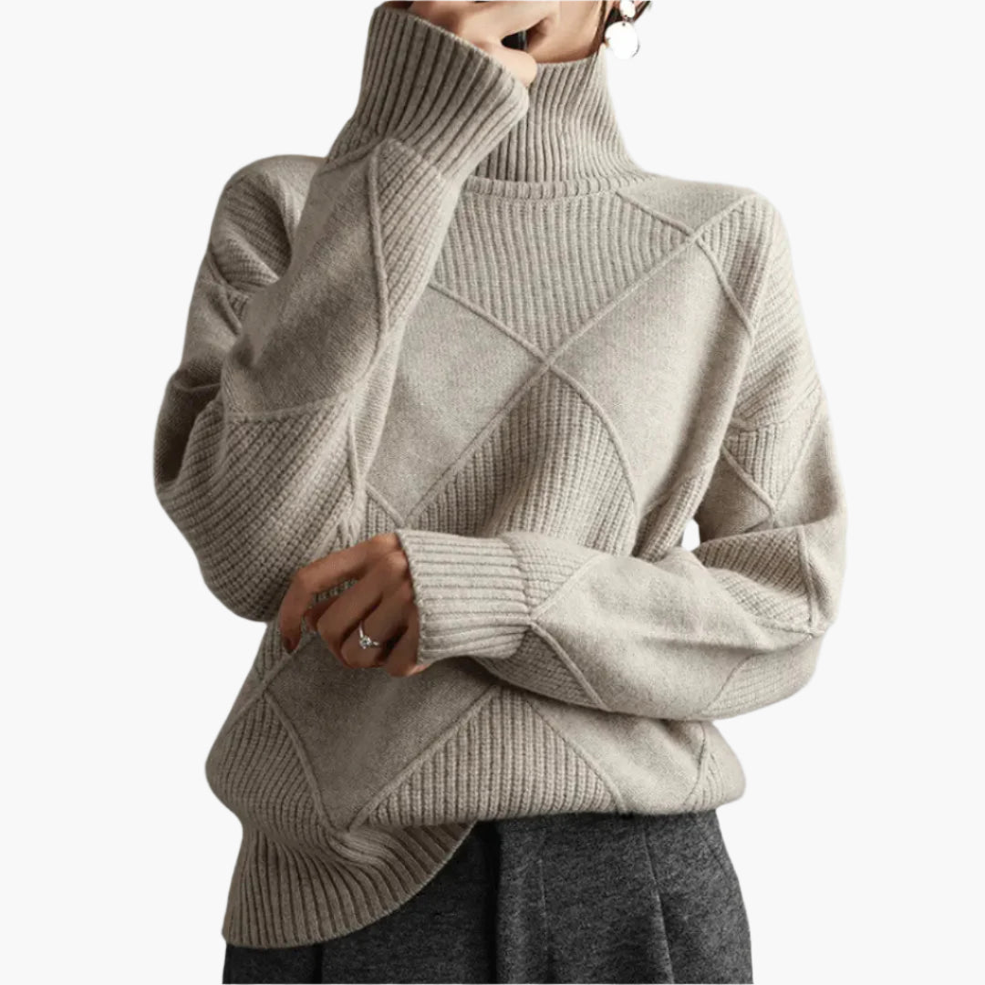 Anita Gelb Oversized Rollkragenpullover mit Rautenmuster für Damen | Casual Büro Herbst - S/M/L/XL/2XL