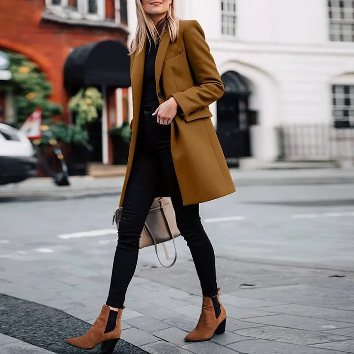 Madeleine Weinrot Langer Mantel mit Blazer-Kragen für Damen | Eleganter Longline Stil - S/M/L/XL/2XL/3XL/4XL/5XL