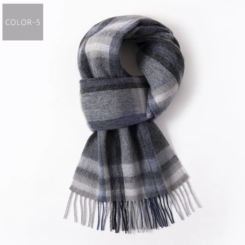 Ernst Blau Karierter Winter-Schal mit Fransen für Damen und Herren | Karomuster Warm Casual - 180 x 30 cm