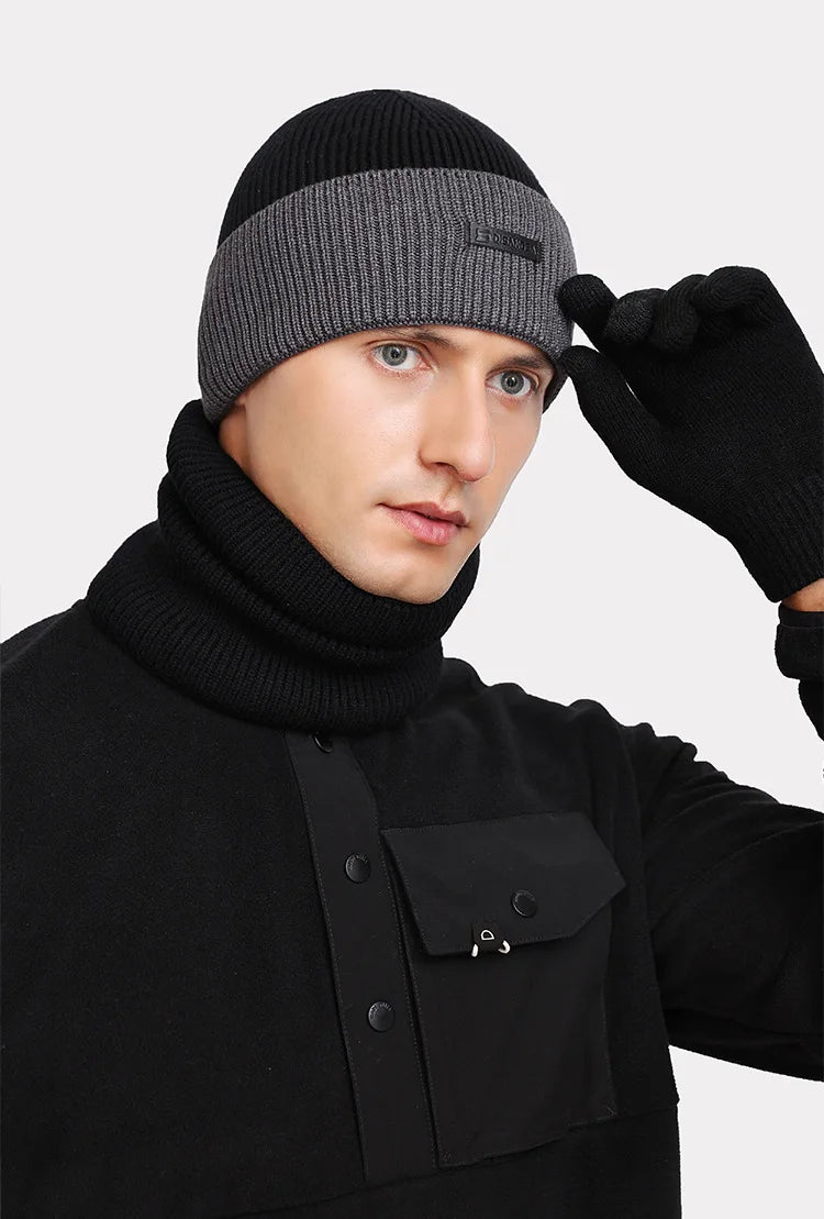 Heinz Dunkelgrau Gestrickte Winter Mütze und Schlauchschal Set für Herren | Warm Casual Zweiteiler - Einheitsgrösse