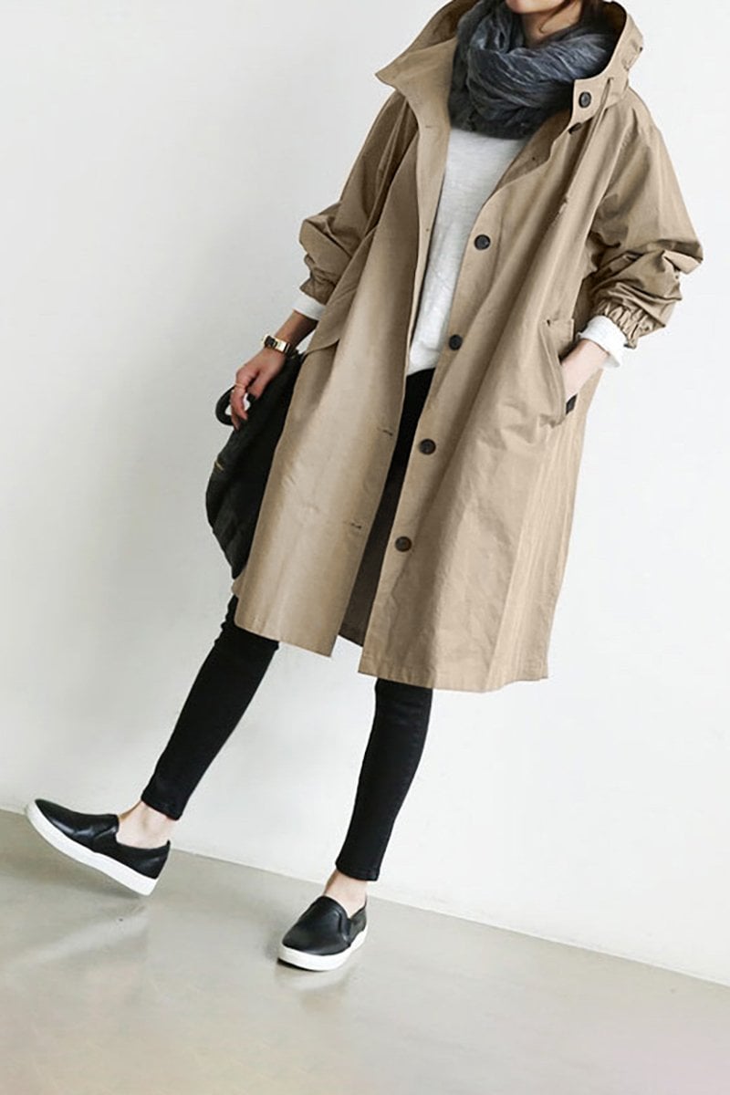 Änne Türkis Mittellange Kapuzenjacke mit Knopfleiste für Damen | Locker Casual Übergangszeit - S/M/L/XL/2XL/3XL/4XL