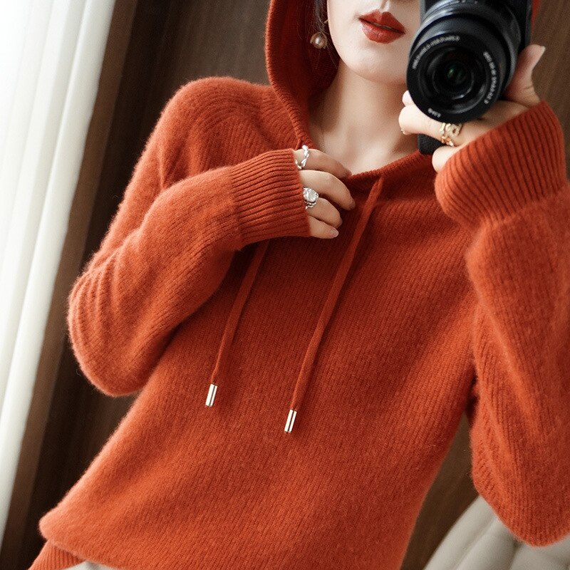 Waltraud Beige Weicher Strick-Kapuzenpullover für Damen | Relaxed Fit mit Kapuze Casual Winter - S/M/L/XL/2XL