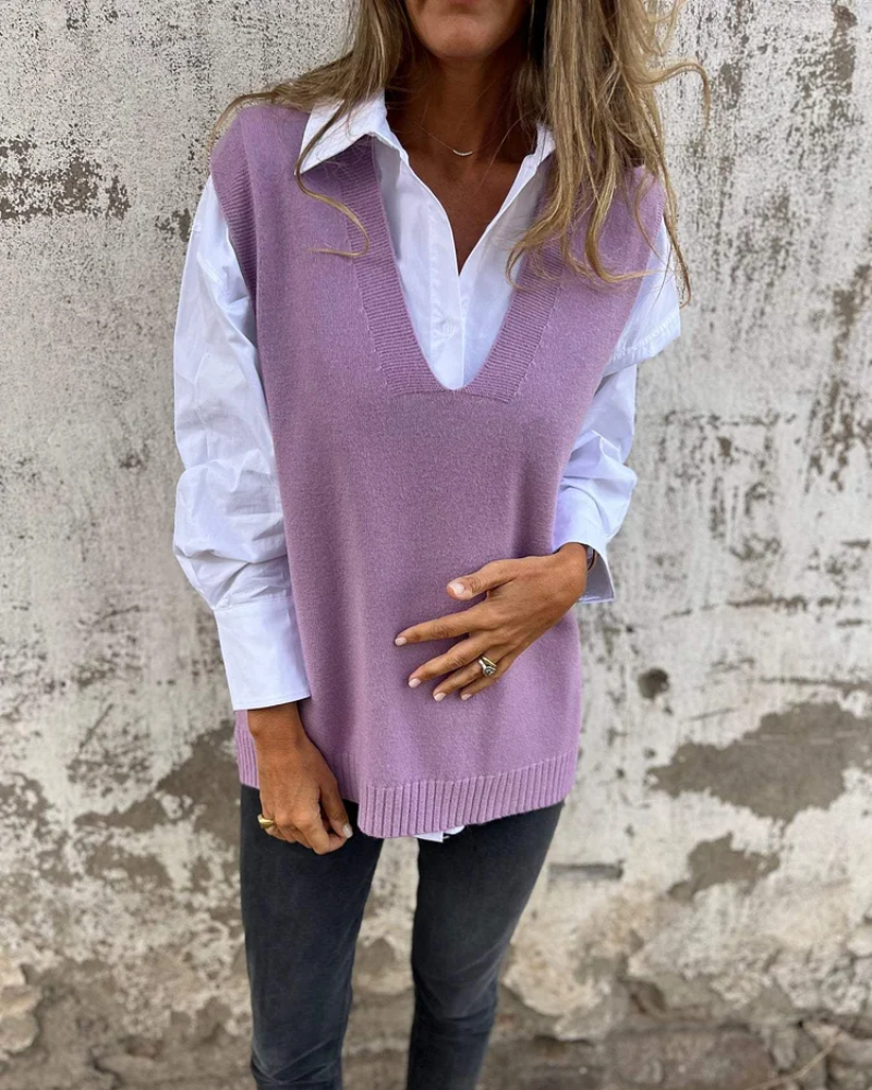 Liselotte Braun Oversized Strickweste mit V-Ausschnitt für Damen | Casual Herbst Stil - S/M/L/XL/2XL/3XL