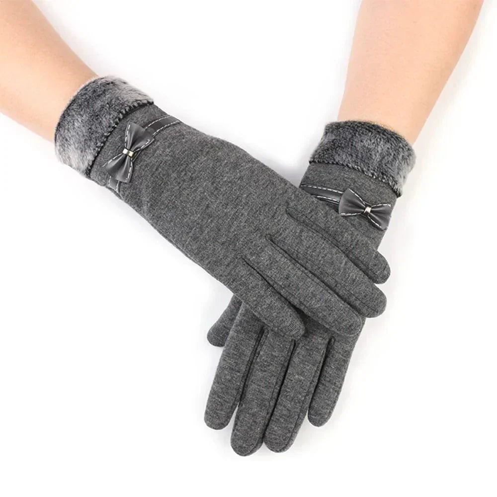 Erika Schwarz Touchscreen-Handschuhe mit Kunstfell-Besatz für Damen | Warme Winterhandschuhe Casual - Einheitsgrösse