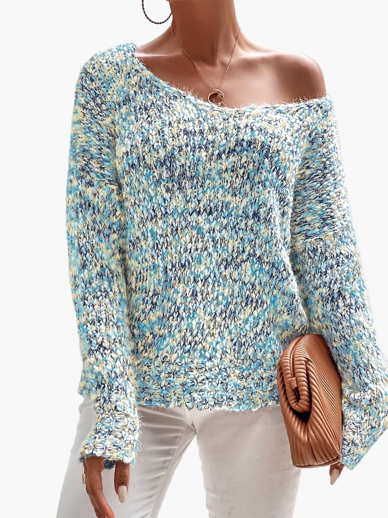 Karin Rot Schulterfreier Grobstrick-Pullover für Damen | Lockerer Casual Stil Winter - XS/S/M/L