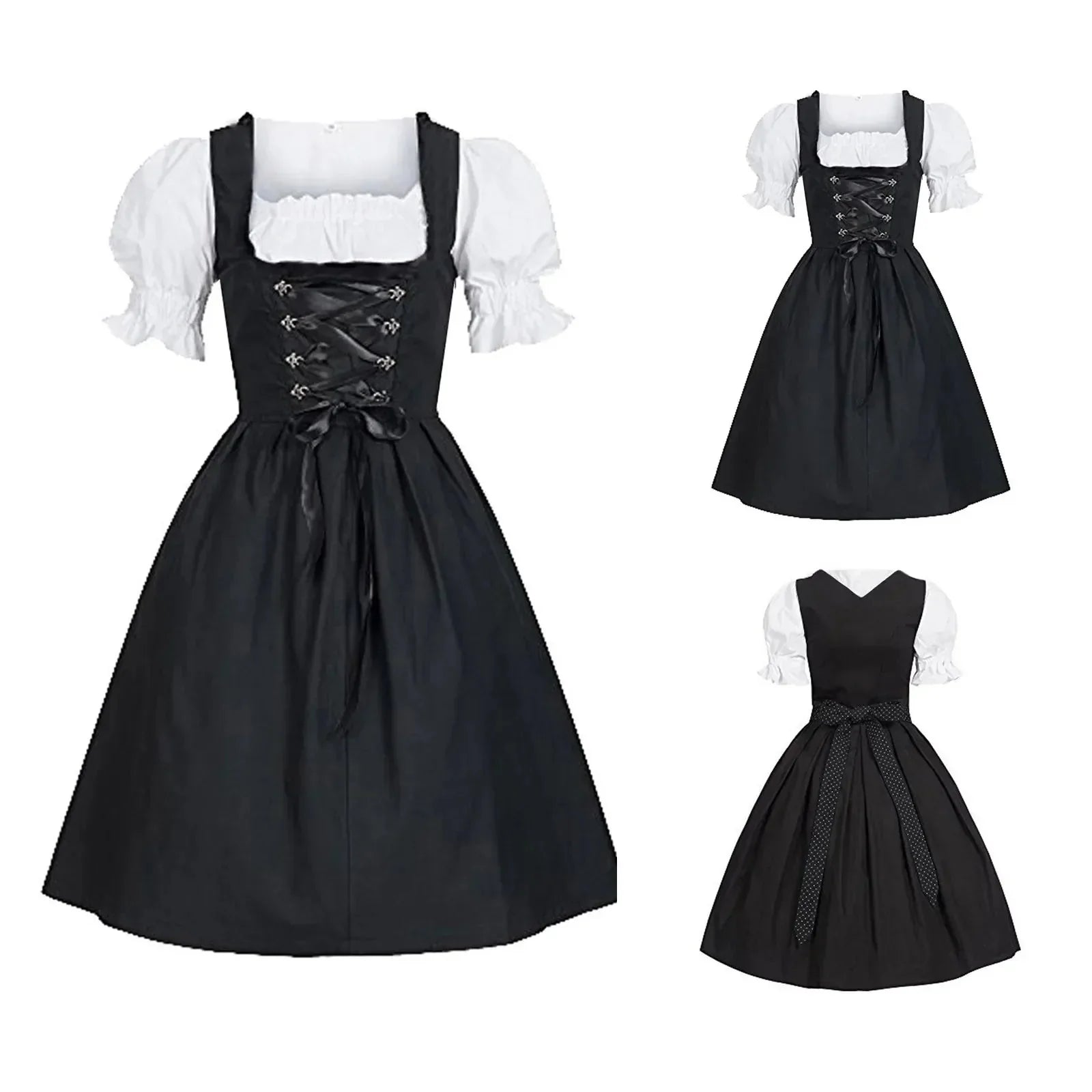 Vreni Schwarz Traditionelles Dirndlkleid für Damen | Trachtenmode Oktoberfest Schnürung - S/M/L/XL/2XL/3XL/4XL/5XL