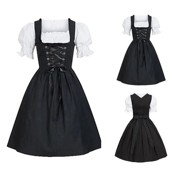 Vreni Schwarz Traditionelles Dirndlkleid für Damen | Trachtenmode Oktoberfest Schnürung - S/M/L/XL/2XL/3XL/4XL/5XL