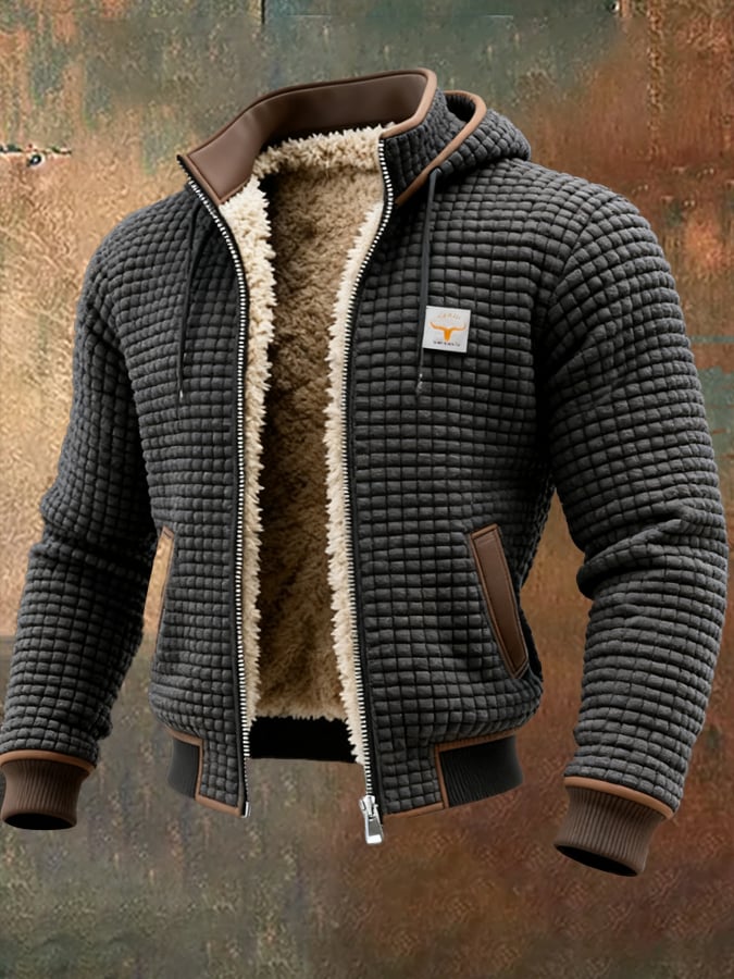 Willi Grau Gefütterte Jacke mit Kapuze für Herren | Sherpa-Futter Waffelmuster Winter Casual - S/M/L/XL/2XL/3XL/4XL/5XL