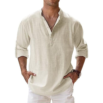 Heinz Hellblau Leinen Henley Hemd für Herren | Luftig Entspannte Passform | Sommer Urlaub - S-5XL