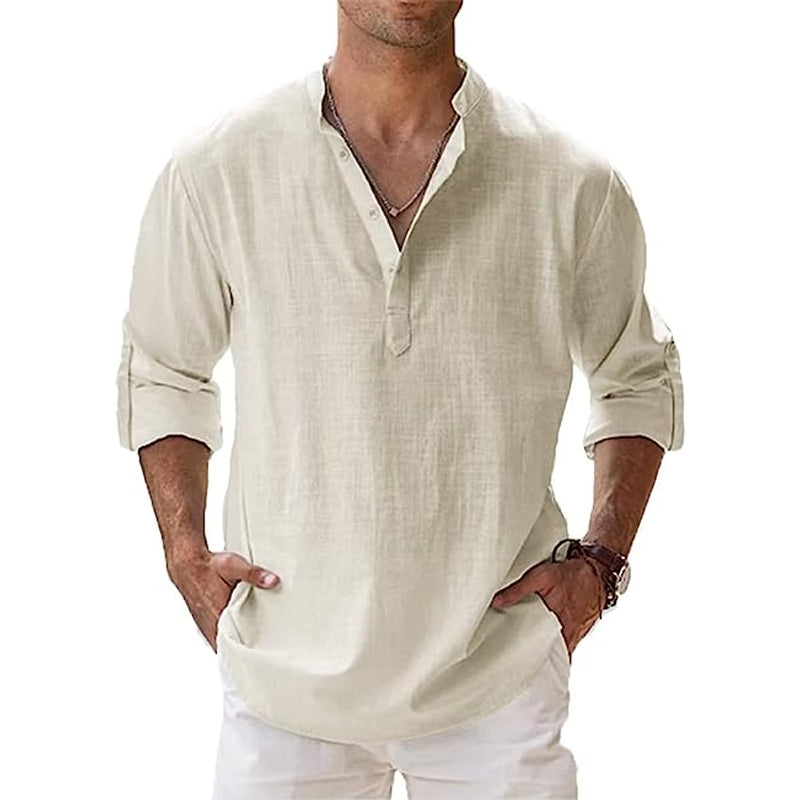 Heinz Hellblau Leinen Henley Hemd für Herren | Luftig Entspannte Passform | Sommer Urlaub - S-5XL
