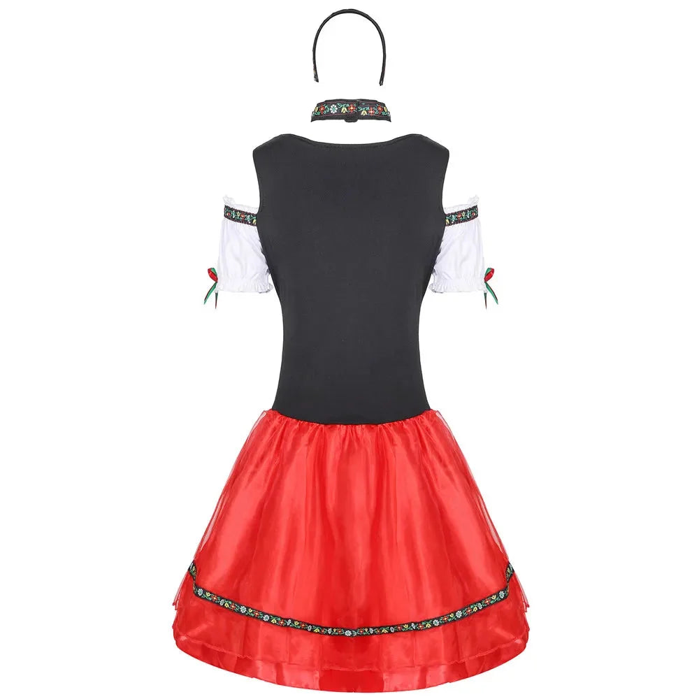 Gisela Rot Schulterfreies Oktoberfest Dirndl Kostüm für Damen | Trachtenkleid mit Schnürung - S/M/L/XL/2XL