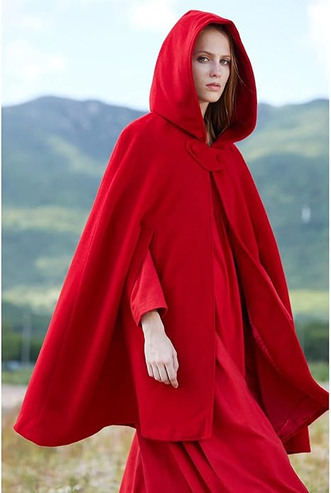 Regula Rot Vintage Kapuzenumhang für Damen | Cape mit Kapuze Festlich - S/M/L/XL