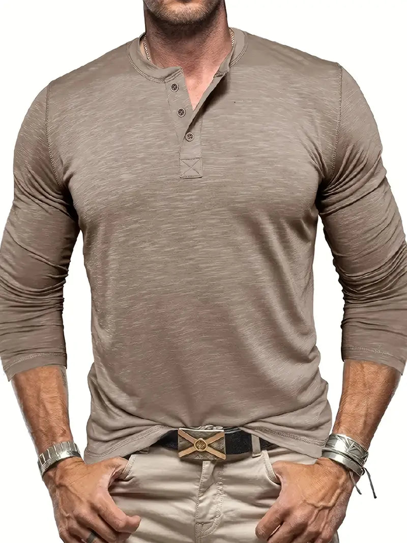 Urs Grün Langarm Henley Shirt für Herren | Klassischer Slim-Fit Stil - S/M/L/XL/2XL/3XL