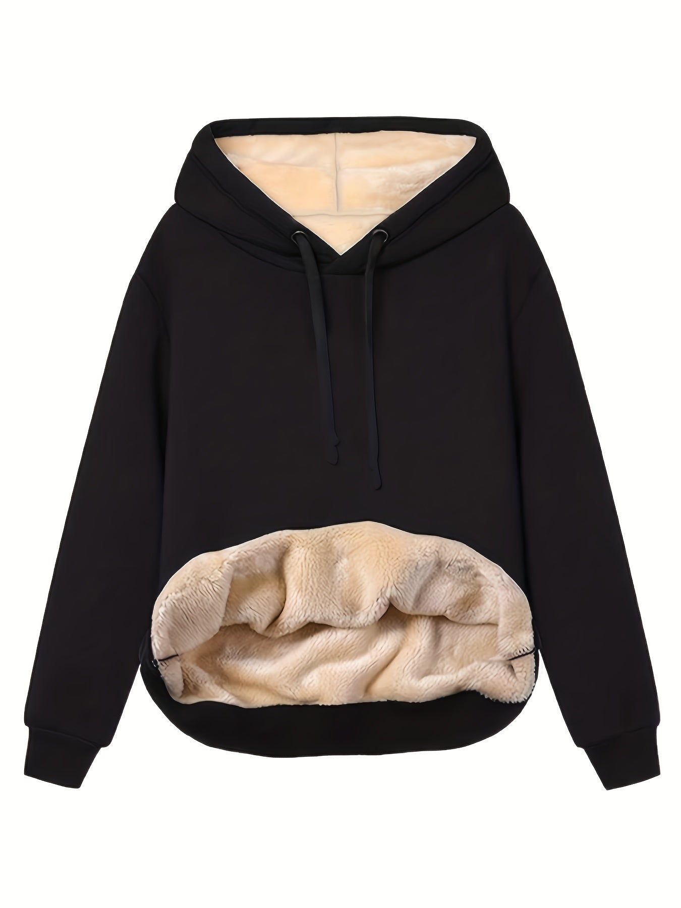 Vreni Schwarz Fleece-Gefütterter Kapuzenpullover mit Sherpa-Innenfutter für Damen | Winter Casual - S/M/L/XL/2XL