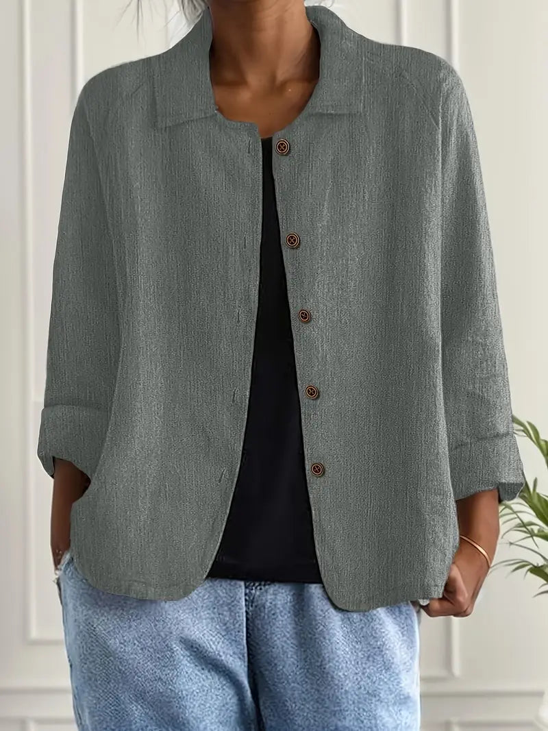 Rosemarie Hellblau Leinen-Baumwoll Hemd-Cardigan für Damen | Luftig Entspannte Passform | Alltag & Reise - S-3XL