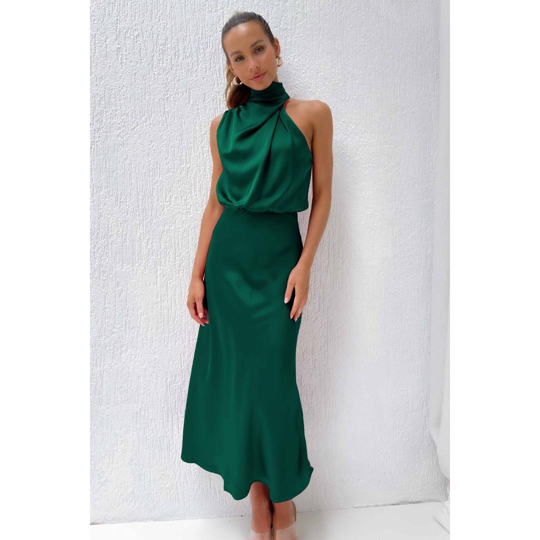 Sonja Hellgrün Satin Cowl-Neckholder Abendkleid für Damen | Elegante Silhouette | Hochzeit Abendanlass - S/M/L/XL
