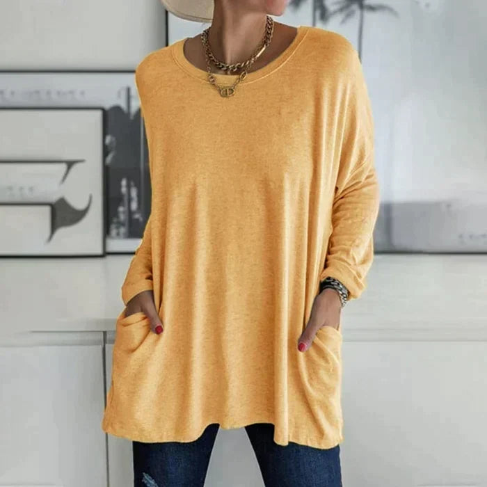 Regula Dunkelgrau Oversized Longline Tunika mit Langarm für Damen | Casual Alltag mit Taschen - S/M/L/XL/2XL/3XL/4XL/5XL