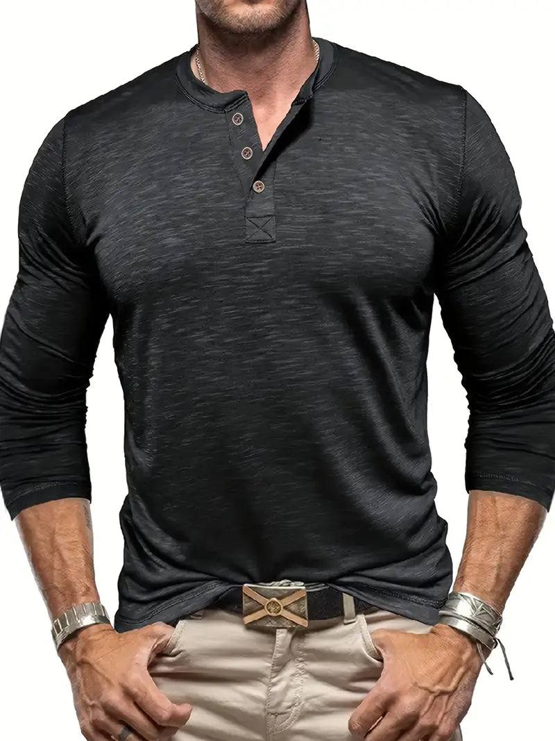Urs Grün Langarm Henley Shirt für Herren | Klassischer Slim-Fit Stil - S/M/L/XL/2XL/3XL