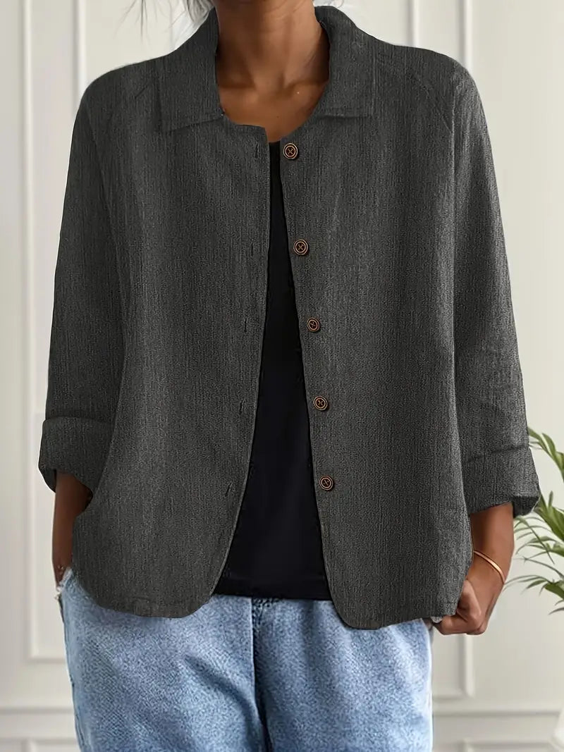 Rosemarie Hellblau Leinen-Baumwoll Hemd-Cardigan für Damen | Luftig Entspannte Passform | Alltag & Reise - S-3XL