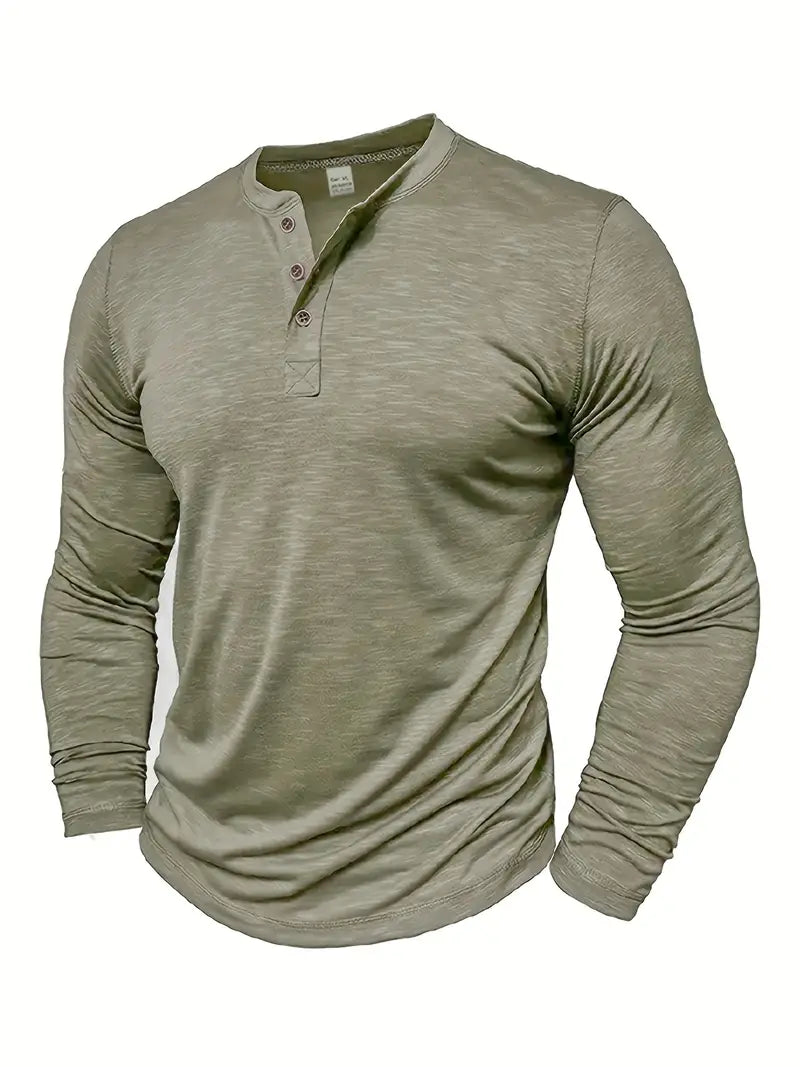 Urs Grün Langarm Henley Shirt für Herren | Klassischer Slim-Fit Stil - S/M/L/XL/2XL/3XL