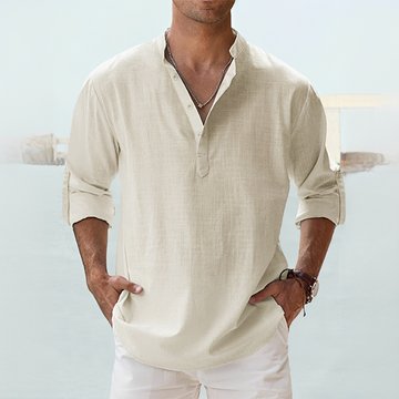 Kurt Beige Linen-Look Henley Sommerhemd for Men | Leichter Entspannter Stil | Urlaub und Alltag - S/M/L/XL/2XL/3XL/4XL