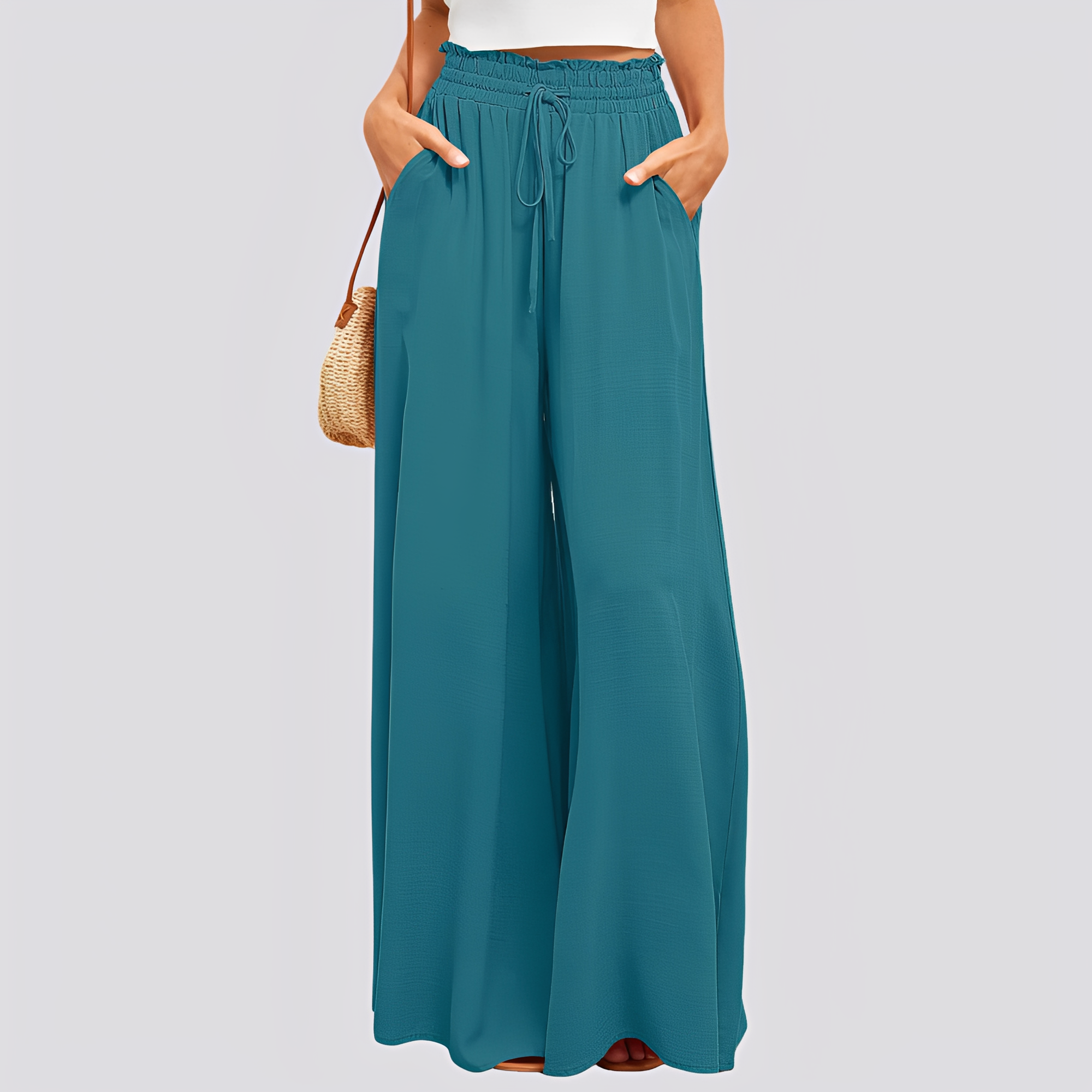 Regina Orange Weites Bein Palazzo Hose für Damen | Fliessende Passform | Alltag und Freizeit - S/M/L/XL/2XL