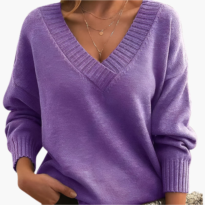 Waltraud Grau Strickpullover mit V-Ausschnitt für Damen | Langarm Winter Casual Büro - S/M/L/XL/2XL