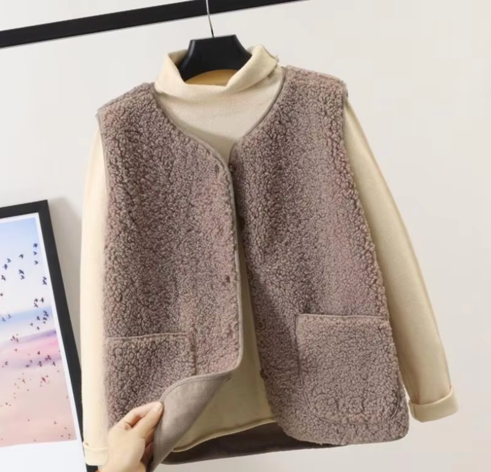 Monika Braun Ärmellose Sherpa-Weste für Damen | Winter Casual Fleece-Optik mit Knopfleiste - S/M/L/XL