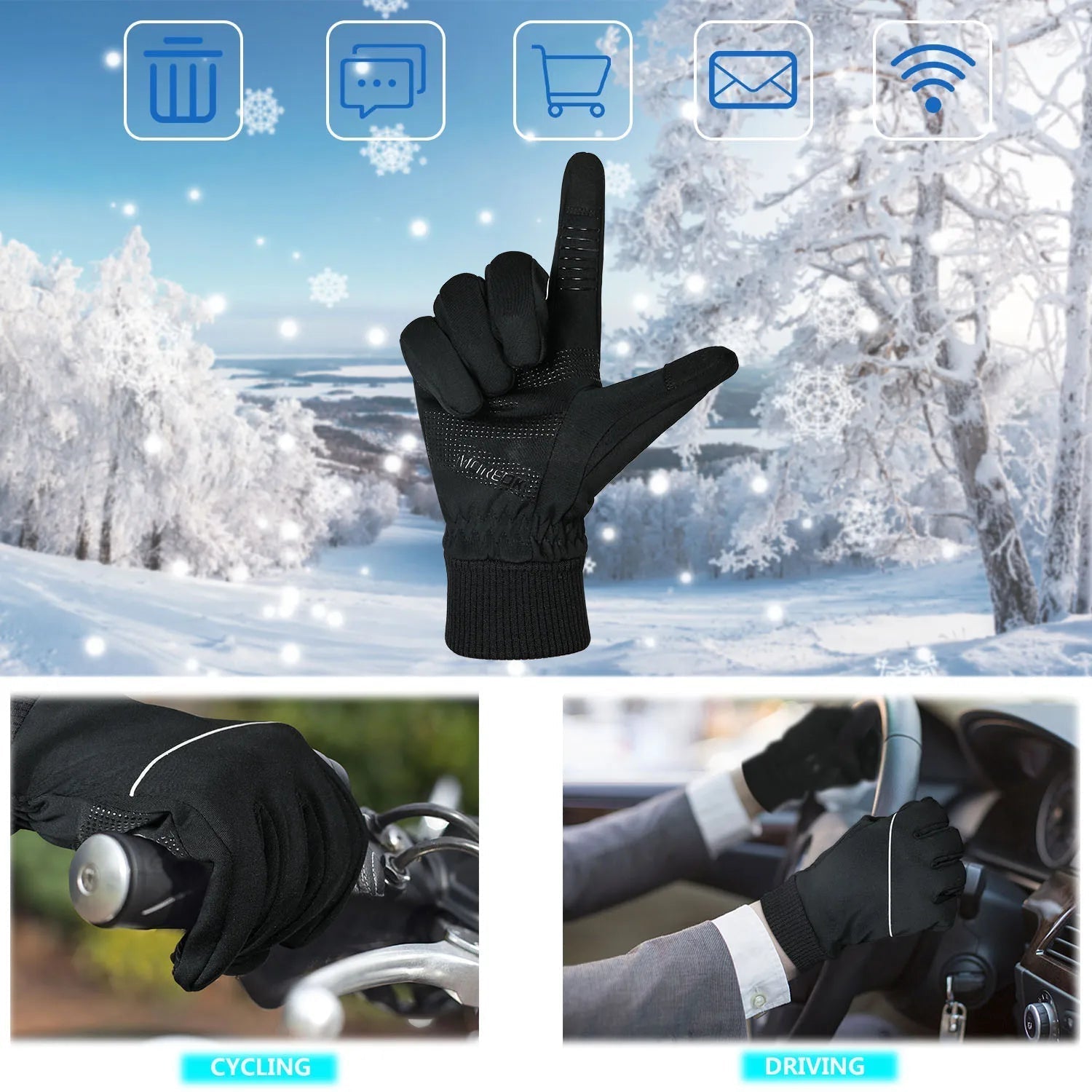 Werner Schwarz Winddichte Thermo-Handschuhe mit Touchscreen-Funktion | Winter Outdoor Radfahren - S/M/L/XL/2XL
